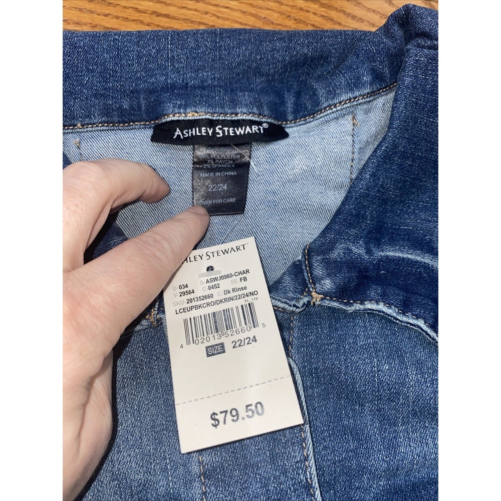 Ashley Stewart Jean Jacket Womens Plus 22 24 Blue Cropped Lace Up Back NWT Denim - Picture 5 of 6